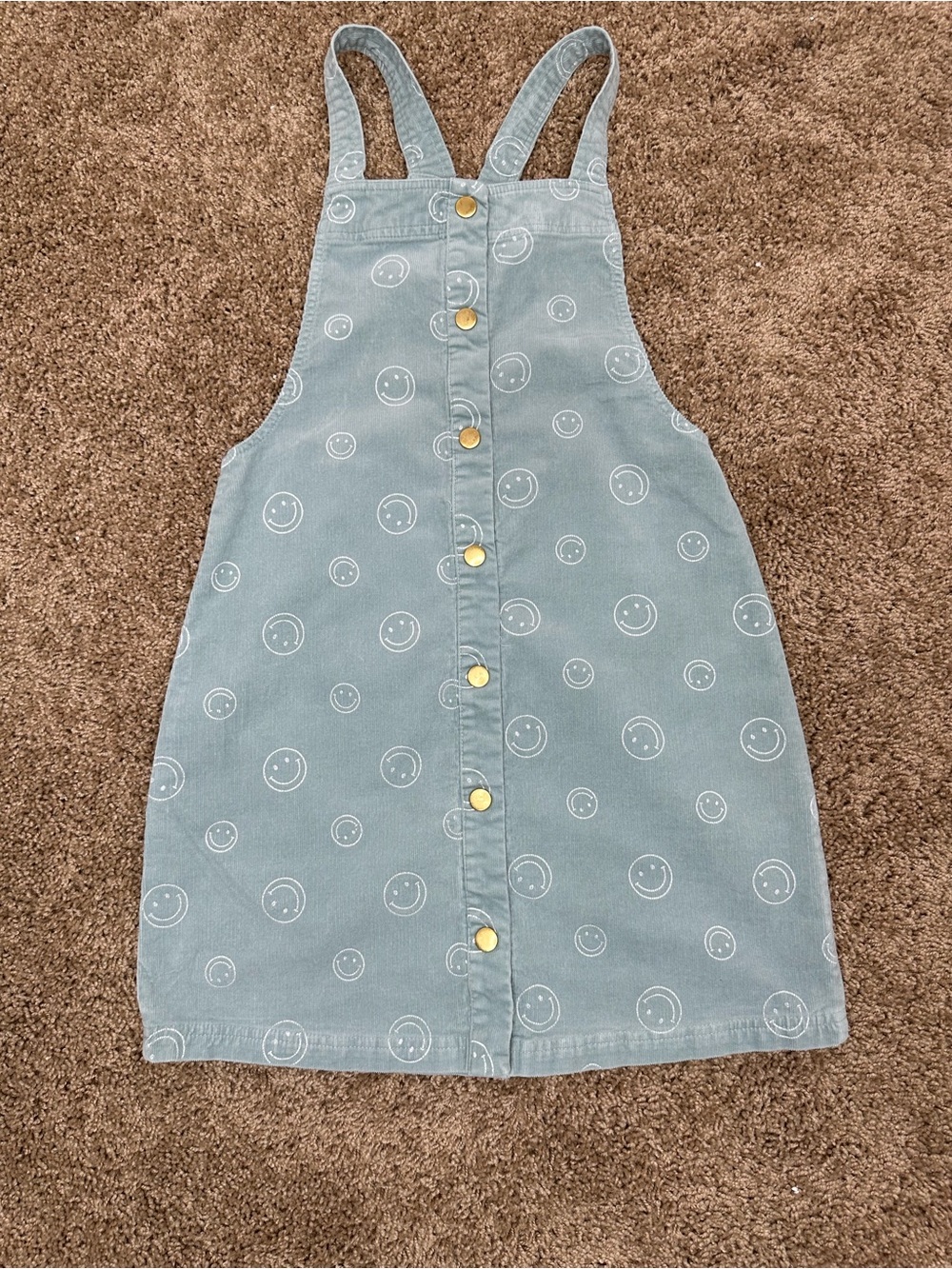 Tahari Smiley Print Denim Overall Dress - Blue